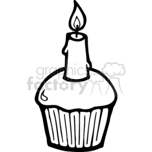  country style cup cakes cake candle candles snack birthday birthdays  Clip Art Holidays Anniversaries black white 1 one cupcake birthday