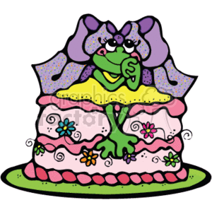 Little girl frog sitting on top of a cake clipart. Commercial use image # 142698