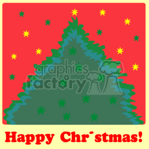 clipart - Stamp with a Christmas Tree Decorated with Green Stars.