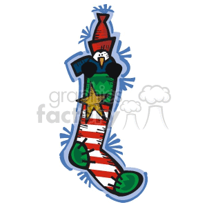 Red White Green Patched Stocking with a Penguin Sticking Out clipart. Royalty-free image # 143530