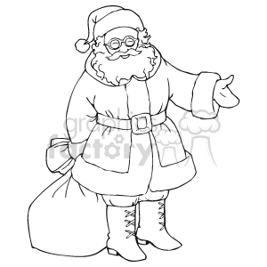 Balck and White Happy Santa Greeting With Gift Bag clipart. Commercial use image # 143554