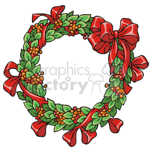 Green Holly Berry Wreath with a Red Bow clipart. Royalty-free image # 143574