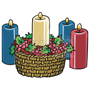 Holiday Candles In a Basket of Holly