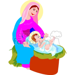 Mary and baby Jesus in the manger clipart.