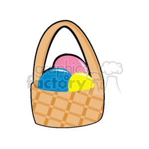 clipart - Tan Easter basket with three eggs.