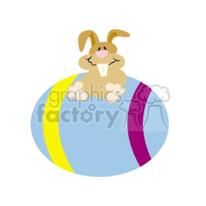 Bucktoothed Easter bunny sitting on Easter egg