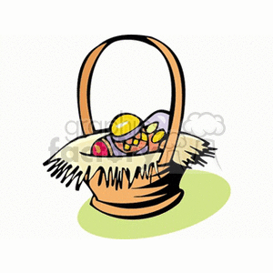 A Handled basket of Decorated Easter Eggs clipart. Commercial use image # 144221