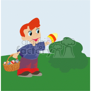 clipart - Little boy gathering Easter eggs.