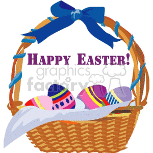 Happy Easter basket with eggs in it clipart. Royalty-free image # 144235