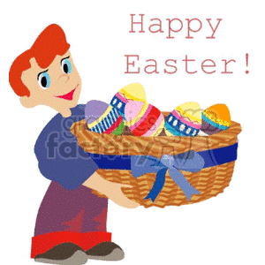 clipart - Boy carrying a basket of Easter eggs.