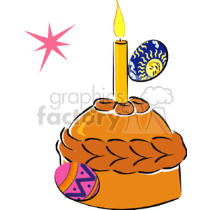 Easter cake with eggs and candle in center clipart. Commercial use image # 144253