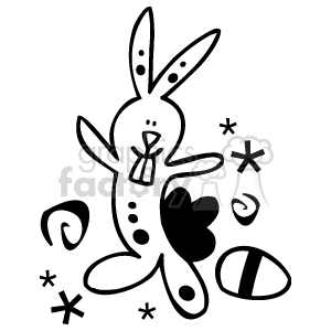 Black and White Whimsical Easter Bunny clipart.