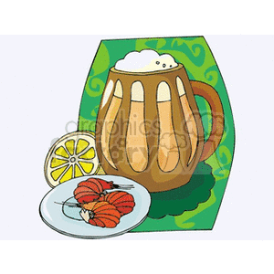 Foamy mug of beer with lemon and shrimp clipart. Commercial use image # 145332