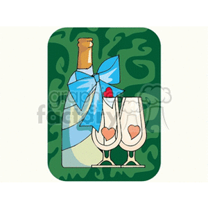 Wine with two wine glasses embelished with hearts clipart. Royalty-free image # 145338