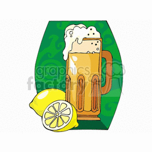Foaming mug of beer with lemons