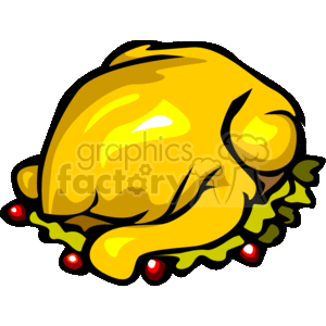 clipart - A Golden Plump Thanksgiving Turkey Surrounded by Berries.