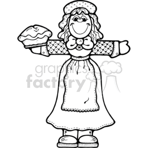 black and white pilgrim lady with a pie clipart. Commercial use image # 145665