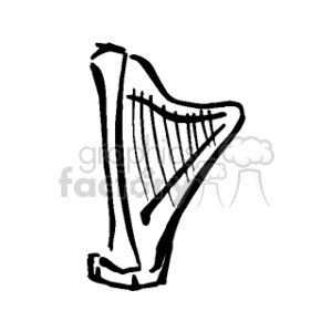   music instruments harp harps  b&w_harp.gif Clip Art Music Strings 