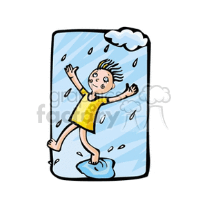 Child playing in the rain clipart.