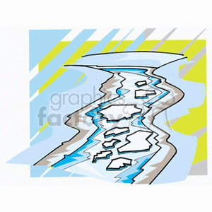 clipart - River with ice flowing through it.