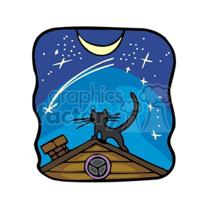 Cat on roof howling at the moon clipart.