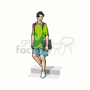 A teenage boy walking with his school books in his hand animation. Commercial use animation # 153859