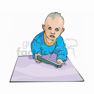 Baby with blue eyes crawling in a blanket clipart. Royalty-free image # 154471