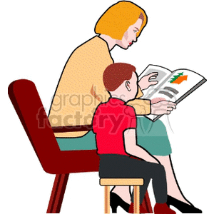   mom mother child son reading stories family love lady women boy boys people  mom-child-reading.gif Clip Art People 