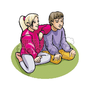 A girl and a boy sitting on the floor on their knees clipart. Royalty-free image # 154754