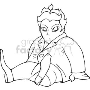 The clipart image shows a stylized person sitting down. The person has what appears to be a crown or spiky hair on the head, and is dressed in a jacket with visible lapels, suggesting a formal or business-style attire.