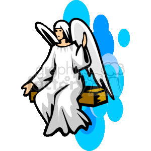 A White Winged Angel Sitting on a Wooden Bench clipart. Royalty-free image # 156217