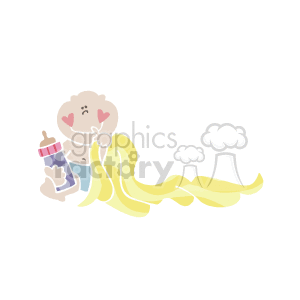 Baby holding a bottle and a yellow blanket clipart.