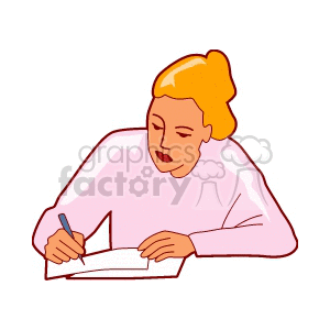 Royalty Free A Woman In Pink Sitting Writing A Letter Clipart Images