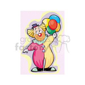 A Clown with a Little Black Hat Holding a Bunch of Colorful Balloons clipart. Commercial use image # 156621