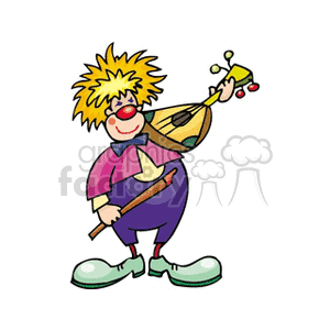 A Big Yellow Haired Red Nosed Big Green Feet Clown Playing an Instrament  clipart. Royalty-free image # 156623