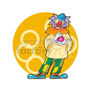 A Clown Wearing Plaid Pants Little Blue Hat and a Red Nose Holding a Red Ball clipart. Royalty-free image # 156629