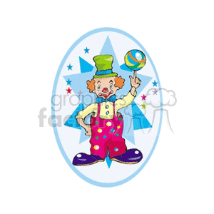 clipart - A Small Silly Clown Spinning a Colorful Ball on his Finger.