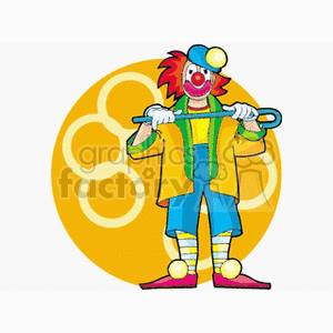 A Clown With Red Hair Yellow Jacket and Big Red Shoes Holding a Cane in his Hands clipart. Royalty-free image # 156635
