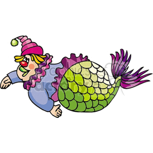 A Funny Clown Dressed as a Mermaid Swimming