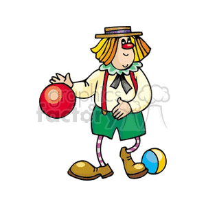 A Clown with Little Legs and a Flat Hat Bouncing a Red Ball