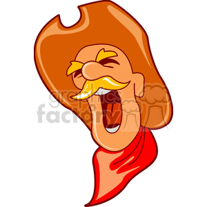 clipart - A Cowboy with a Red Bandana and a Leather Hat Yelling.