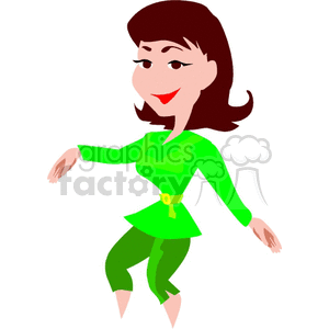 A Woman in a Green Shirt and Pants Dancing with her Hands Out clipart. Royalty-free image # 156863