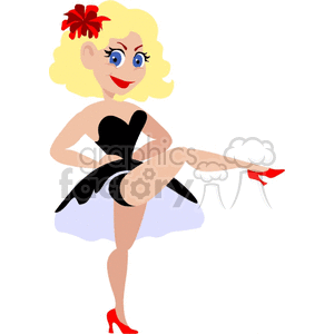 A Blonde Woman Wearing a Black Costume Kicking her Leg For a Performance clipart. Commercial use image # 156879