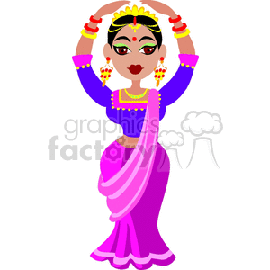 clipart - A Woman From India in Pink Purple and Blue Dancing with her Arm Up.