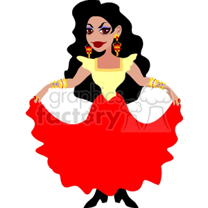 A Spanish Woman In a Yellow Top and Red Skirt Performing at a Fiesta clipart. Royalty-free image # 156897