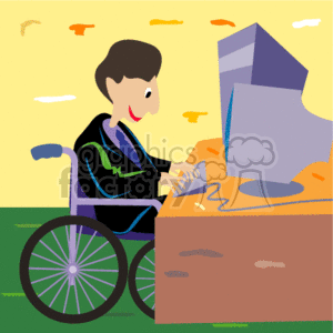 A Man in a Wheelchair Sitting at a Desk Working on a Computer clipart. Commercial use image # 156972