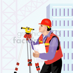 A Constructuion worker Looking through a Lazer clipart. Commercial use image # 156976