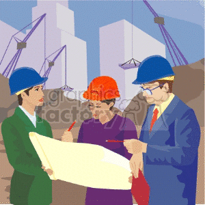 Three  People Looking a Plan Discussing what to do next clipart.