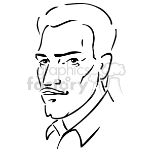 The clipart image shows a line drawing of a man's face in a side profile. The image captures the outline of the man's facial features, including his eyes, nose, lips, chin, and ear, as well as the shape of his hairline and neckline.