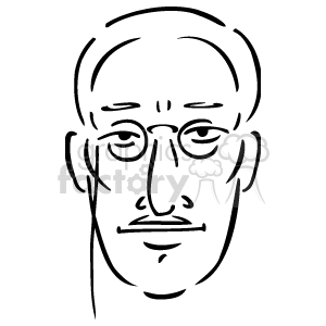 This clipart image features a simple line drawing of a person's face. The face includes eyes with glasses, a nose, ears, a mouth, and an outline of the head and neck. The style is minimalistic and appears to be a single continuous line forming the features of the face.